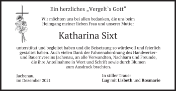 Traueranzeige von Katharina Sixt von merkurtz