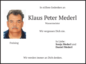 Traueranzeige von Klaus Peter Mederl von merkurtz