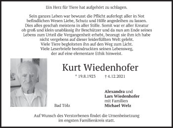 Traueranzeige von Kurt Wiedenhofer von merkurtz