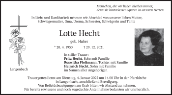 Traueranzeige von Lotte Hecht von merkurtz