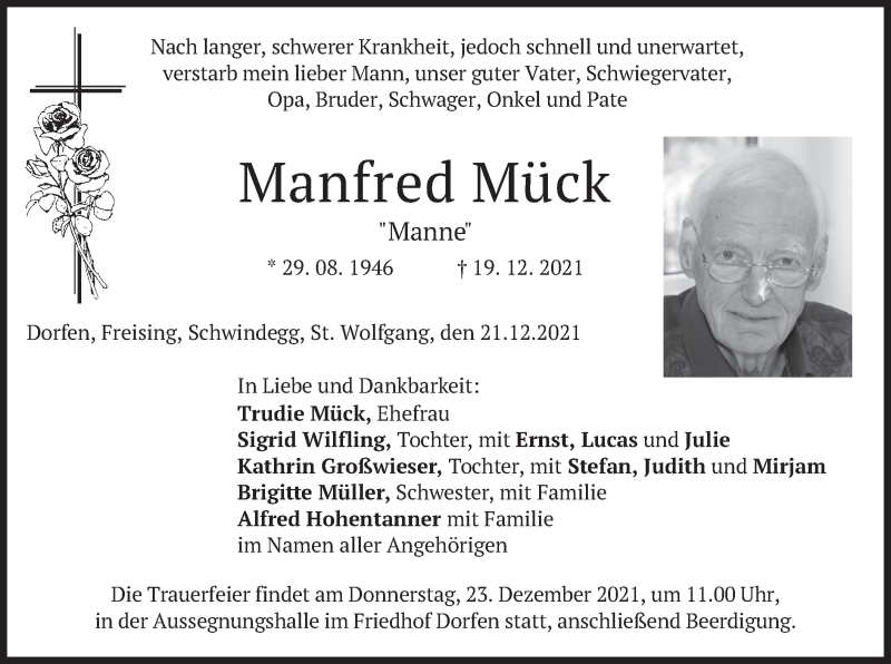  Traueranzeige für Manfred Mück vom 21.12.2021 aus merkurtz