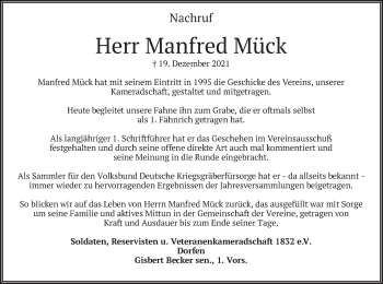 Traueranzeige von Manfred Mück von merkurtz