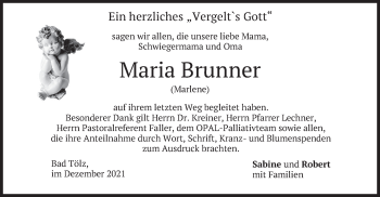 Traueranzeige von Maria Brunner von merkurtz