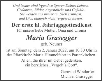Traueranzeige von Maria Grasegger