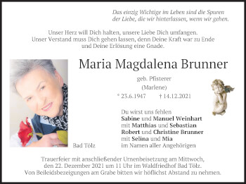 Traueranzeige von Maria Magdalena Brunner von merkurtz