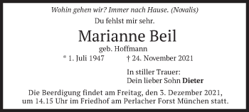 Traueranzeige von Marianne Beil von merkurtz