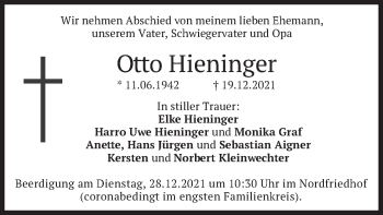 Traueranzeige von Otto Hieninger von merkurtz