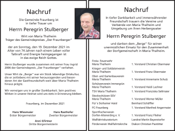 Traueranzeige von Peregrin Stulberger von merkurtz