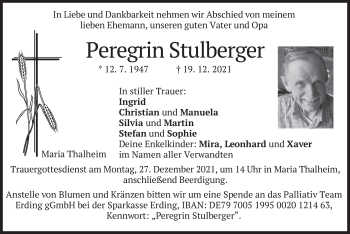 Traueranzeige von Peregrin Stulberger von merkurtz