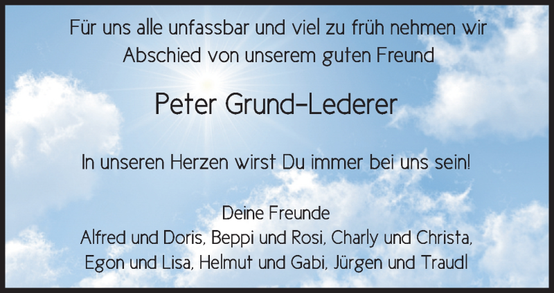  Traueranzeige für Peter Grund-Lederer vom 01.12.2021 aus merkurtz