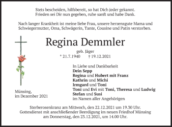 Traueranzeige von Regina Demmler von merkurtz