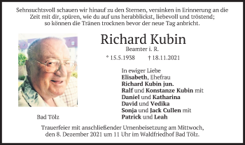 Traueranzeige von Richard Kubin von merkurtz
