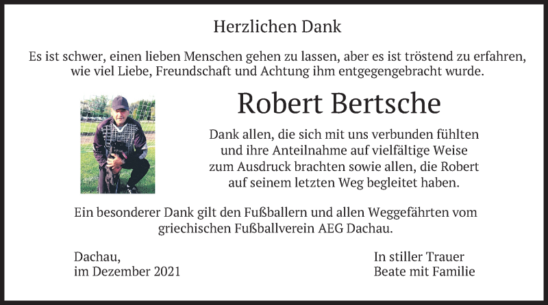  Traueranzeige für Robert Bertsche vom 11.12.2021 aus merkurtz