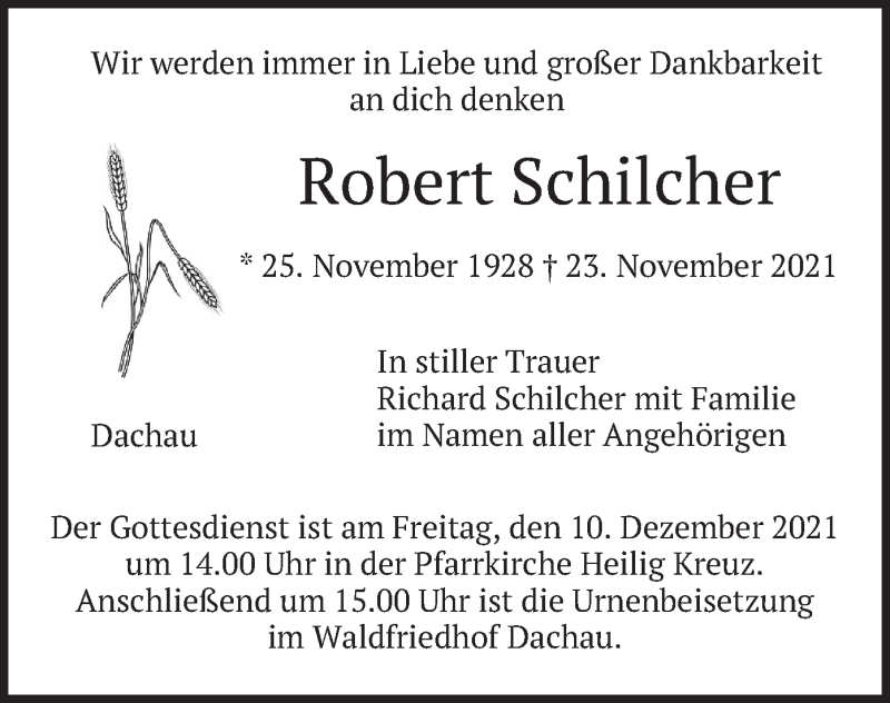  Traueranzeige für Robert Schilcher vom 04.12.2021 aus merkurtz
