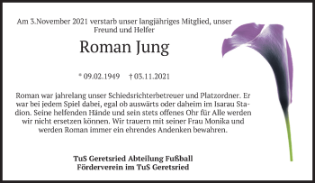 Traueranzeige von Roman Jung von merkurtz