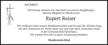 Traueranzeige von Rupert Reiser von merkurtz