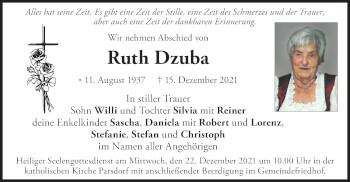 Traueranzeige von Ruth Dzuba