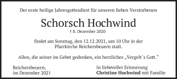 Traueranzeige von Schorsch Hochwind von merkurtz