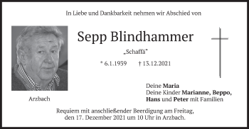 Traueranzeige von Sepp Blindhammer von merkurtz