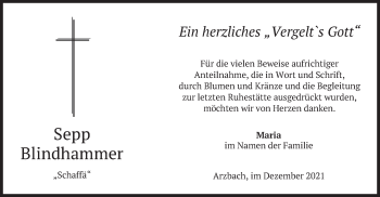 Traueranzeige von Sepp Blindhammer von merkurtz