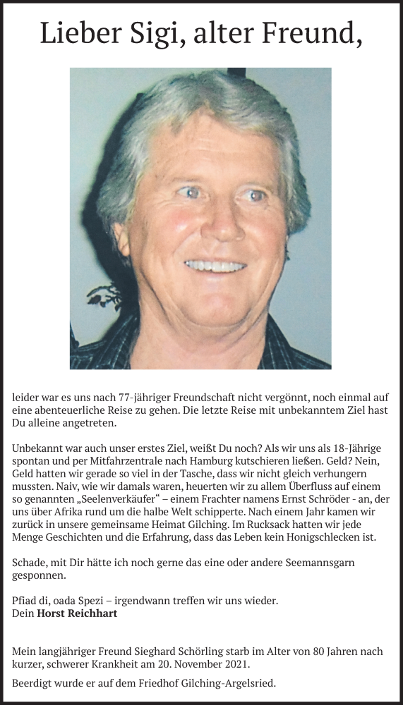  Traueranzeige für Sieghard Schörling vom 04.12.2021 aus merkurtz
