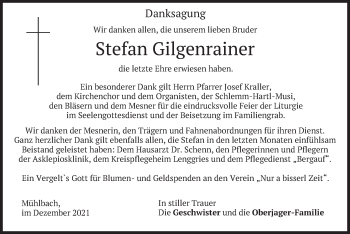 Traueranzeige von Stefan Gilgenrainer von merkurtz