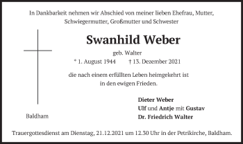 Traueranzeige von Swanhild Weber von merkurtz