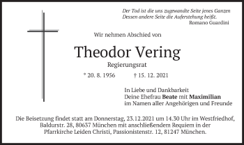 Traueranzeige von Theodor Vering von merkurtz