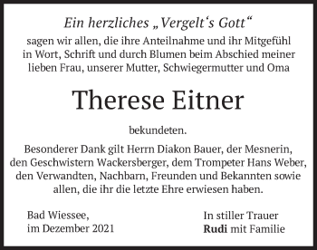 Traueranzeige von Therese Eitner von merkurtz