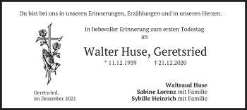 Traueranzeige von Walter Huse von merkurtz