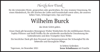 Traueranzeige von Wilhelm Burck von merkurtz