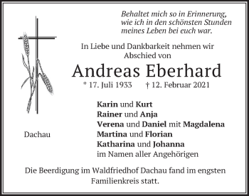 Traueranzeige von Andreas Eberhard