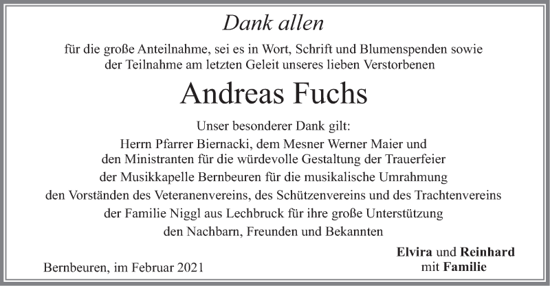  Traueranzeige für Andreas Fuchs vom 04.02.2021 aus merkurtz