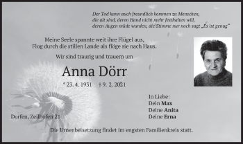 Traueranzeige von Anna Dörr von merkurtz