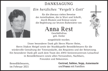 Traueranzeige von Anna Rest von merkurtz