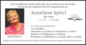 Traueranzeige von Anneliese Spitzl von merkurtz