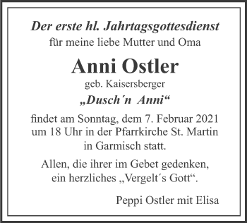 Traueranzeige von Anni Ostler