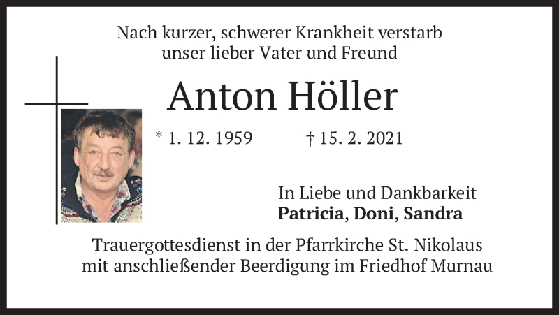  Traueranzeige für Anton Höller vom 17.02.2021 aus merkurtz