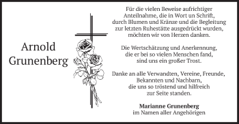 Traueranzeige von Arnold Grunenberg von merkurtz