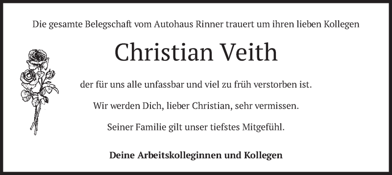  Traueranzeige für Christian Veith vom 02.02.2021 aus merkurtz