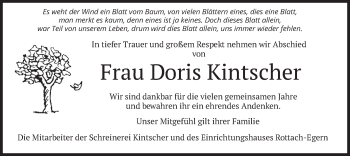 Traueranzeige von Doris Kintscher von merkurtz
