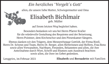 Traueranzeige von Elisabeth Bichlmair von merkurtz
