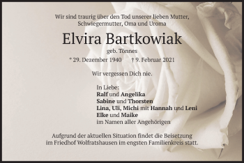 Traueranzeige von Elvira Bartkowiak von merkurtz