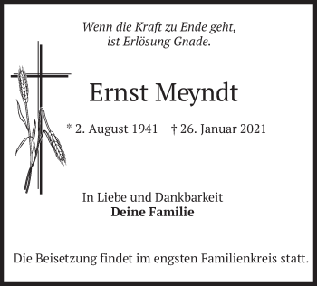 Traueranzeige von Ernst Meyndt von merkurtz