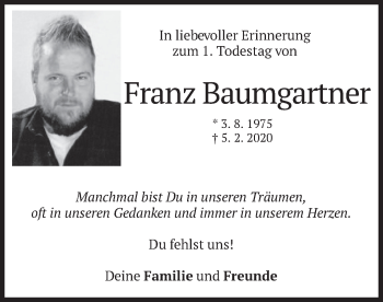 Traueranzeige von Franz  Baumgartner von merkurtz