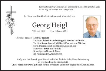 Traueranzeigen von Georg Heigl | trauer.merkur.de