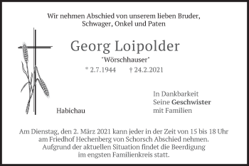 Traueranzeige von Georg Loipolder von merkurtz