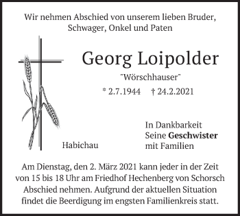Traueranzeige von Georg Loipolder von merkurtz