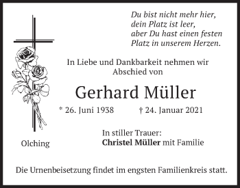 Traueranzeigen Von Gerhard Muller Trauer Merkur De