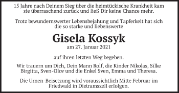 Traueranzeige von Gisela Kossyk von merkurtz